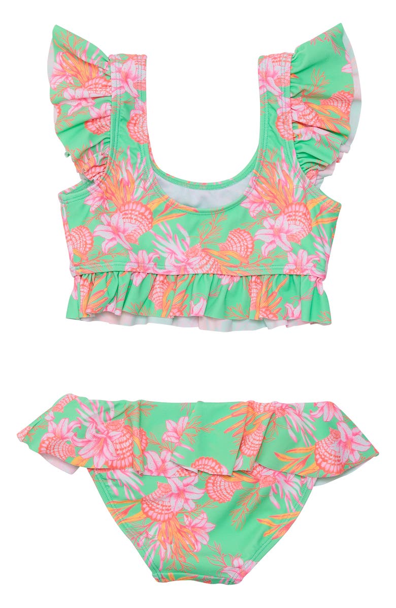 Snapper Rock Kids' Coastal Shells Ruffle Two-Piece Swimsuit, Alternate, color,