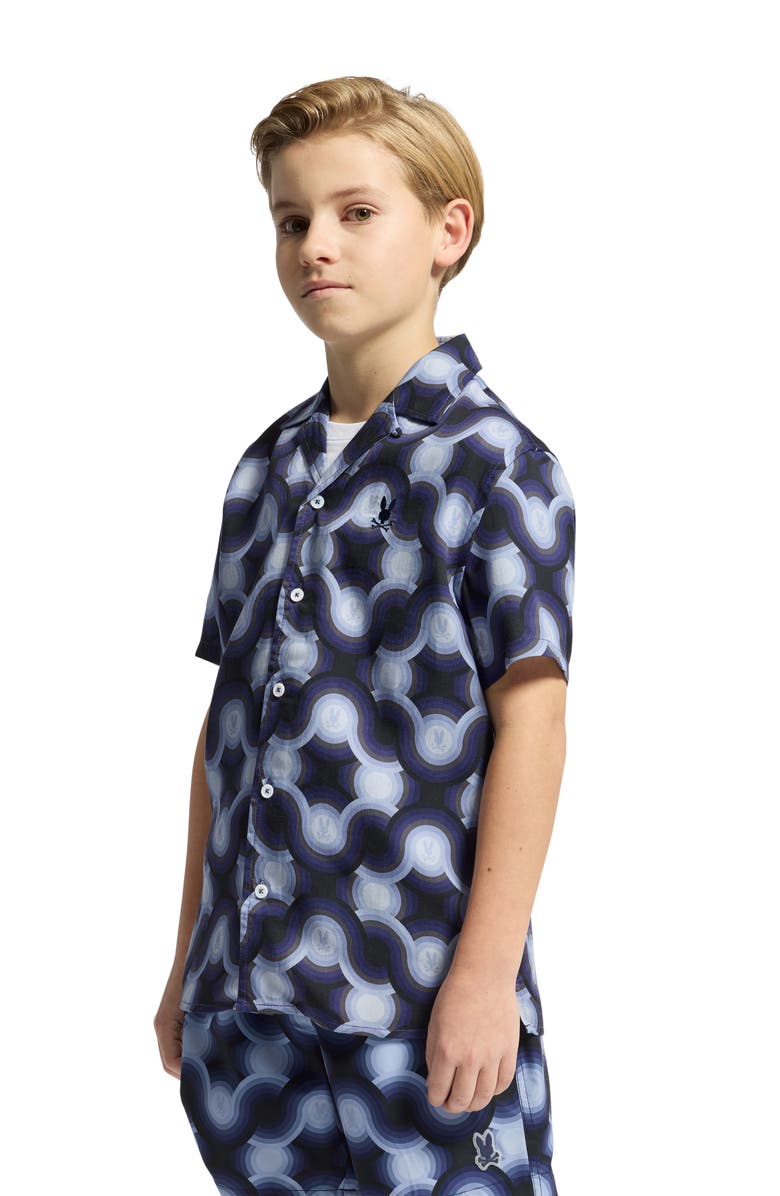 Psycho Bunny Kids' Paros Camp Shirt, Alternate, color, Evening Blue