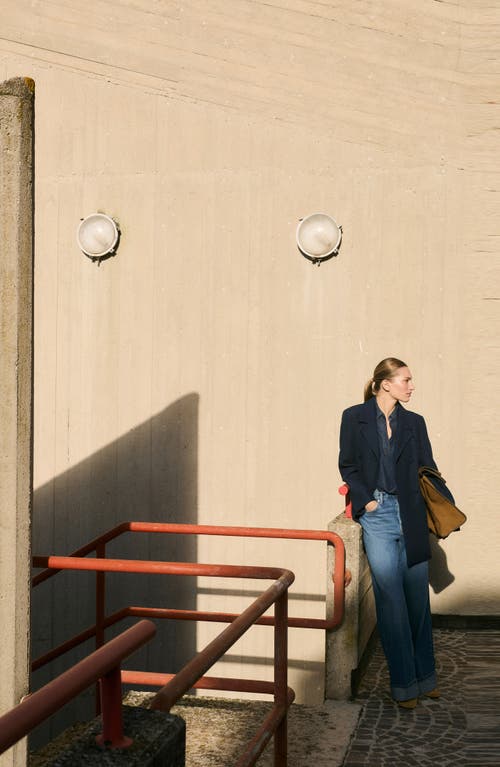 Mango Double Breasted Coat In Dark Navy