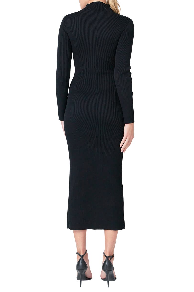Mock Neck Long Sleeve Rib Midi Dress, Alternate, color, BLACK