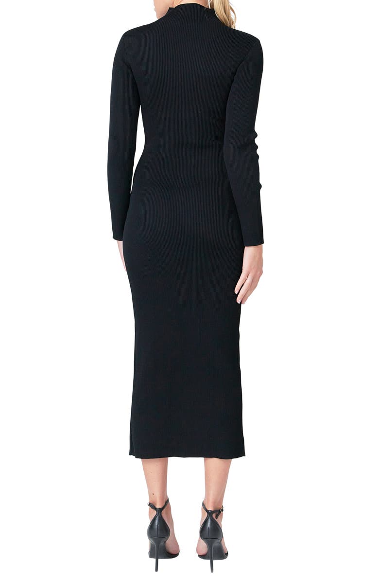 Endless Rose Mock Neck Long Sleeve Rib Midi Dress, Alternate, color, Black