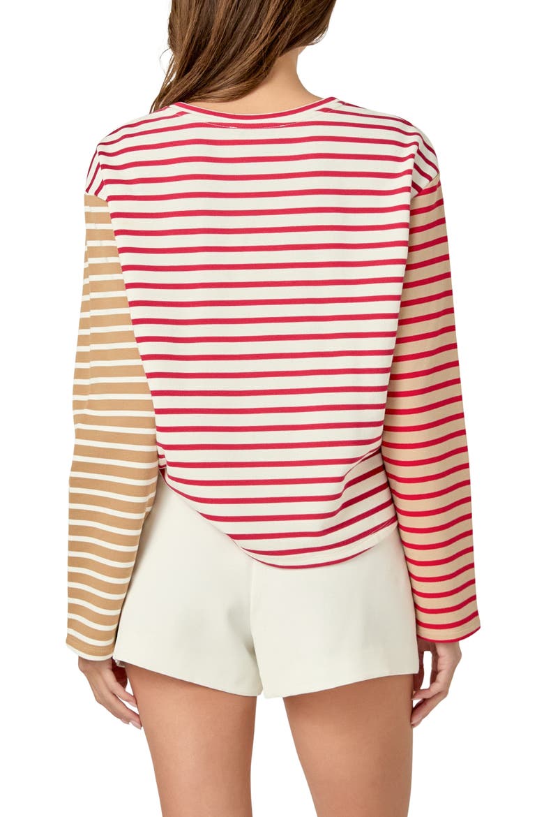 Colorblock Stripe Long Sleeve Cotton Blend Top, Alternate, color, RED MULTI