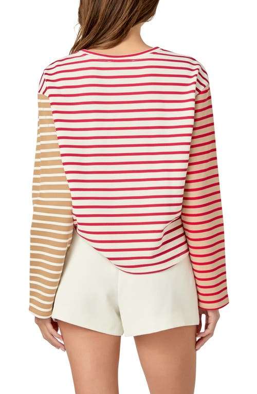 English Factory Colorblock Stripe Long Sleeve Cotton Blend Top In Red Multi