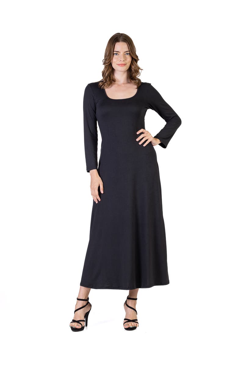 24seven Comfort Apparel Womens Long Sleeve Maxi Dress, Main, color, Black