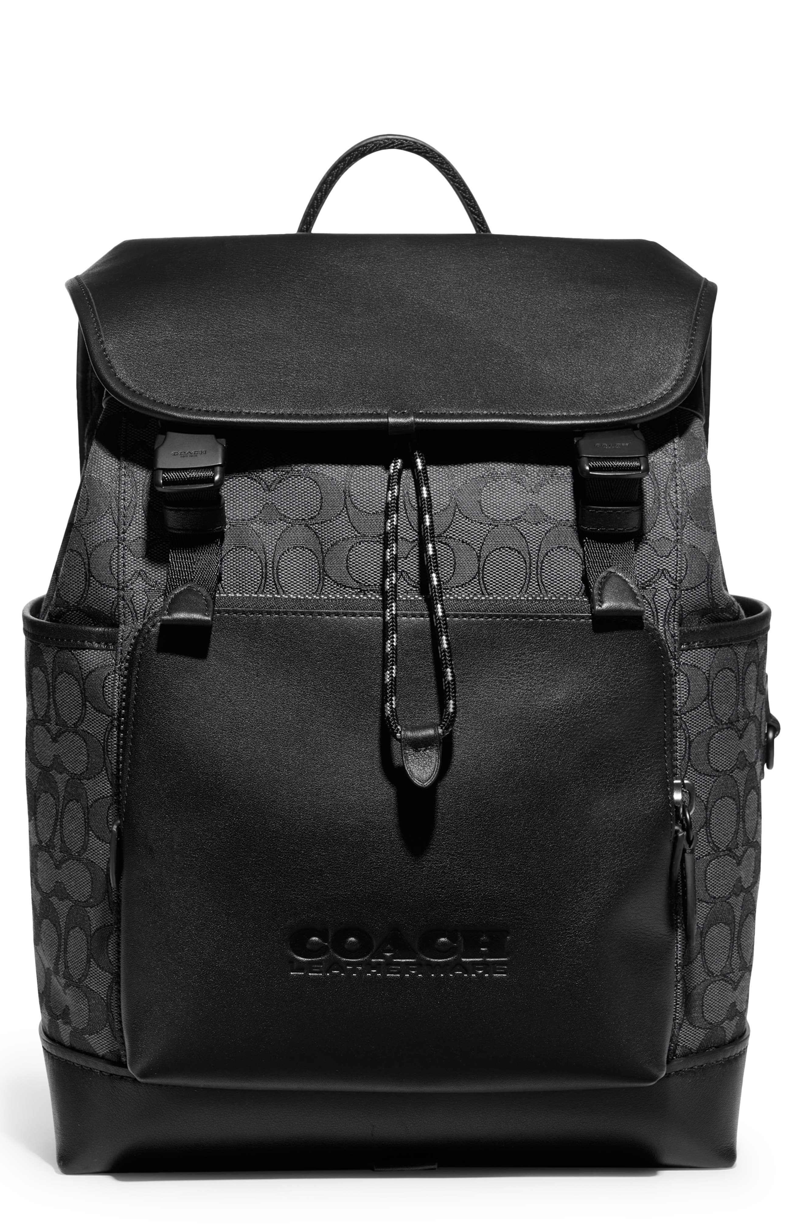 COACH League Signature Jacquard & Leather Backpack, Main, color, 