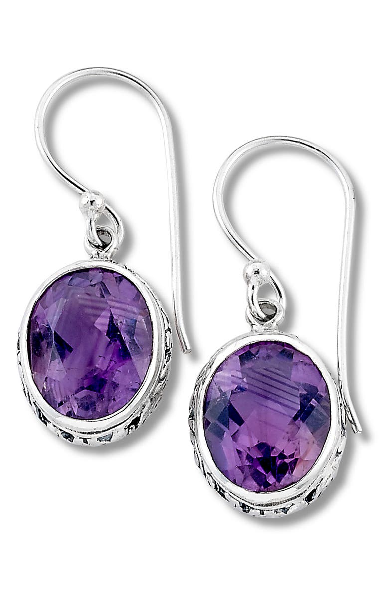 SAMUEL B. Sterling Silver Oval Amethyst Earrings, Main, color, Purple