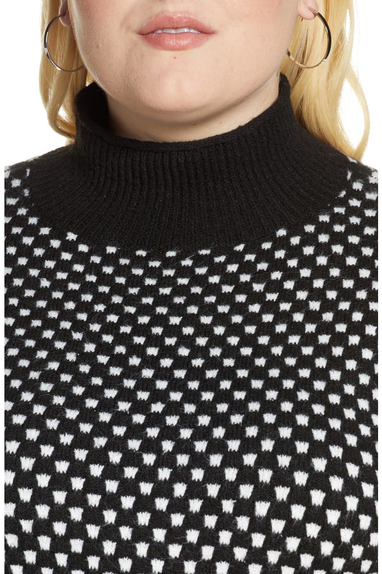 Check Mock Neck Sweater, Alternate, color, BLACK-IVORY