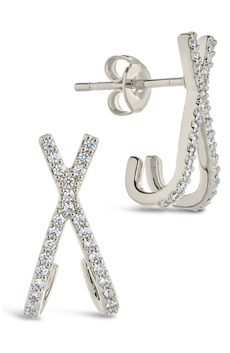 Sterling Forever Katie Cubic Zirconia Cross Stud Earrings, Main, color, Silver