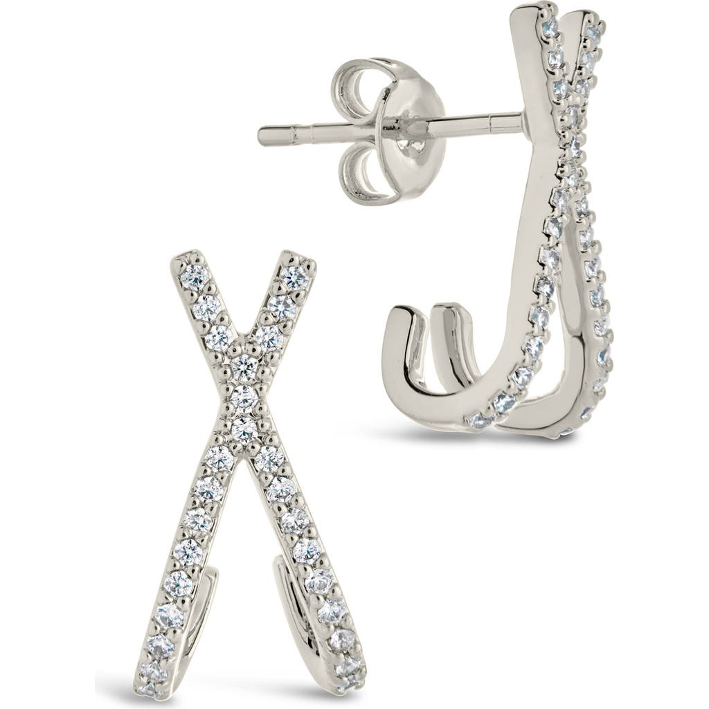 Sterling Forever Katie Cubic Zirconia Cross Stud Earrings In Metallic