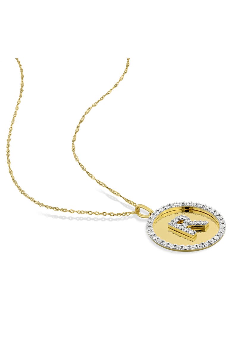 Lab-Grown Diamond Initial "R" Halo Necklace 14k, Alternate, color, Yellow Gold