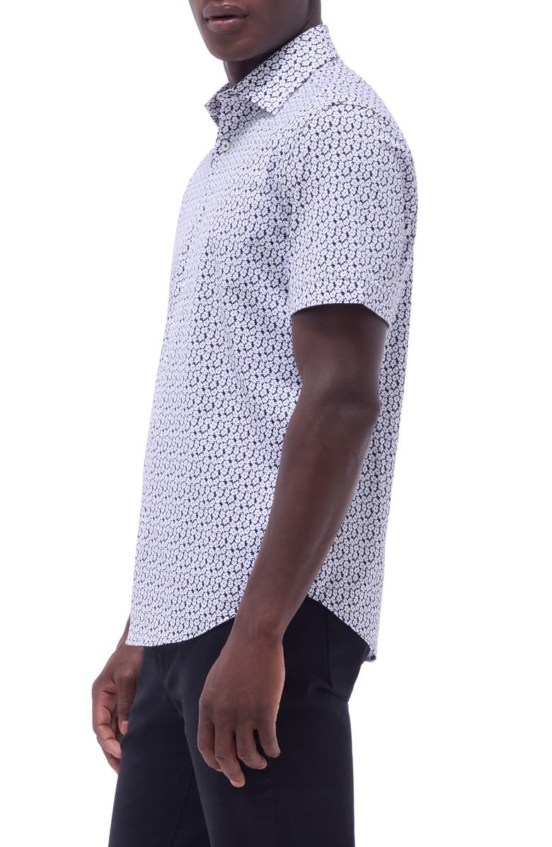 Bugatchi Miles OoohCotton<sup
®</sup
 Floral Short Sleeve Button-Up Shirt, Alternate, color, Black