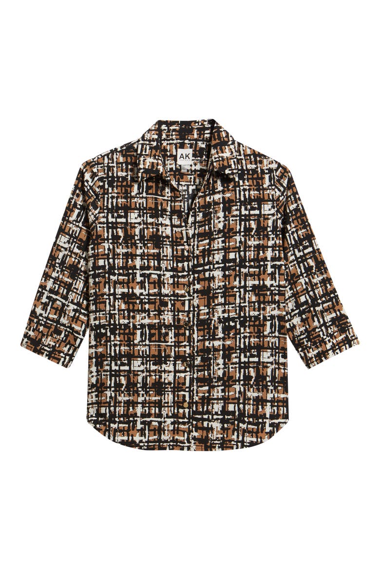 Grid Print Three-Quarter Sleeve Button Front Shirt, Alternate, color, VICUNA MULTI