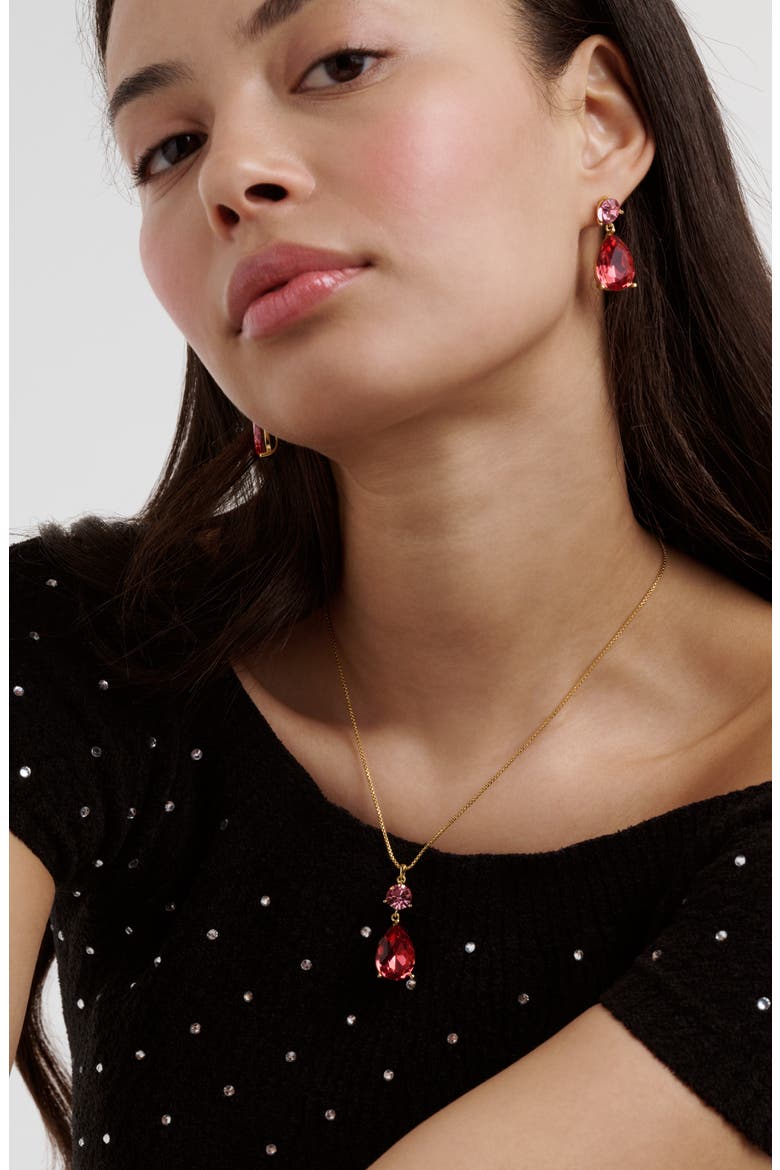 Tearsa Crystal Teardrop Pendant Necklace, Alternate, color, GOLD TONE / PINK MULTI CRYSTAL