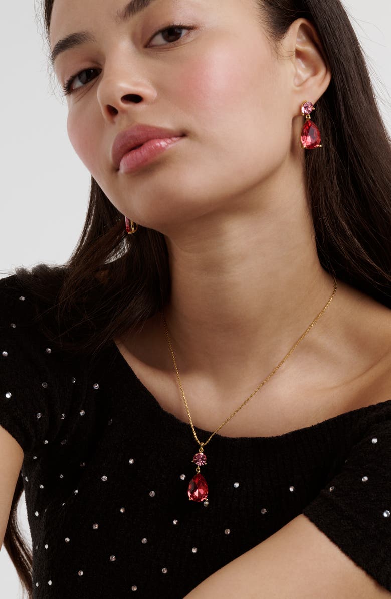 Ted Baker Tearsa Crystal Teardrop Pendant Necklace, Alternate, color, Gold Tone / Pink Multi Crystal