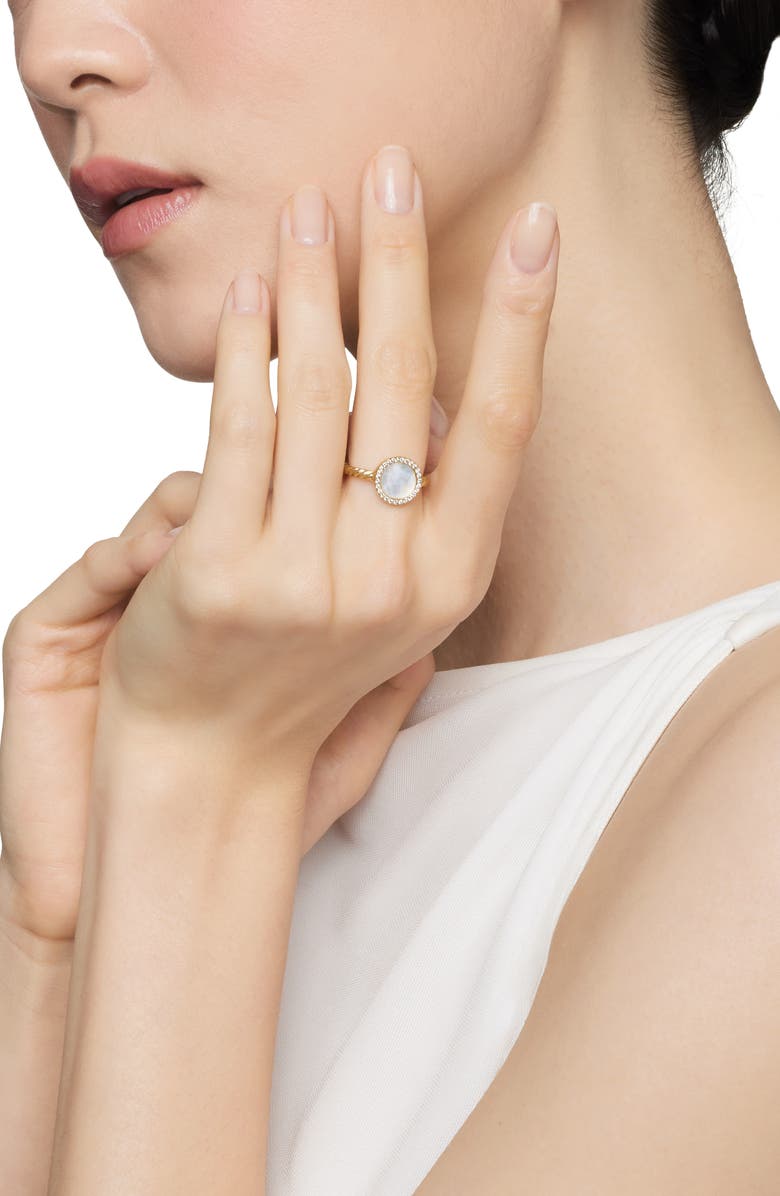 David Yurman Petite DY Elements<sup>®</sup> Ring in 18K Yellow Gold with Mother of Pearl and Pavé Diamonds, Alternate, color, 