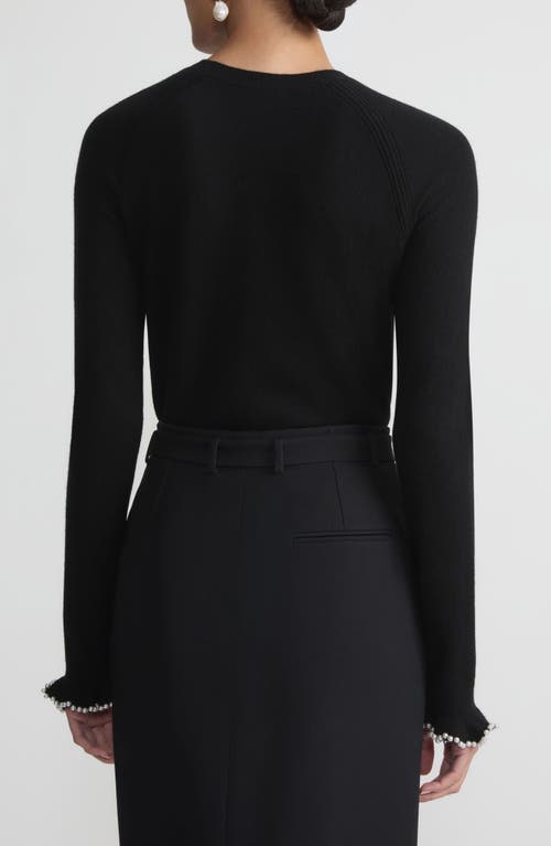 Lafayette 148 New York Hand Beaded Faux Pearl Cashmere Sweater In Black