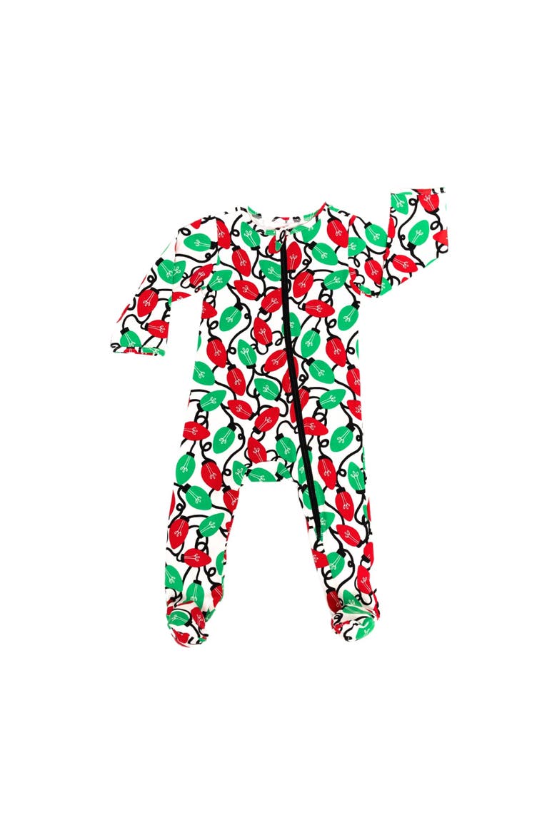 Organic Cotton Zip Footie in Holiday Lights, Main, color, Red & Pink Hearts