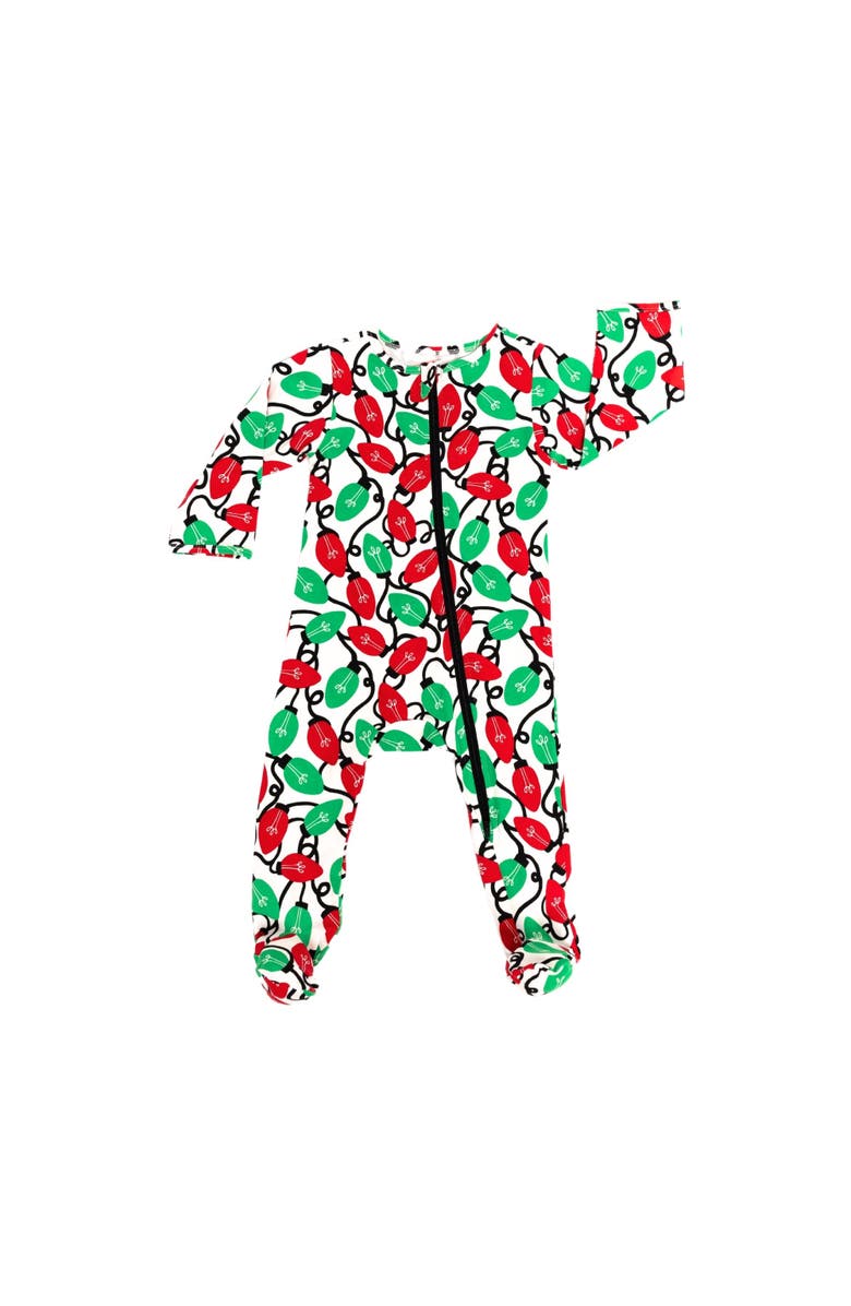 Norani Organic Cotton Zip Footie in Holiday Lights, Main, color, Red & Green