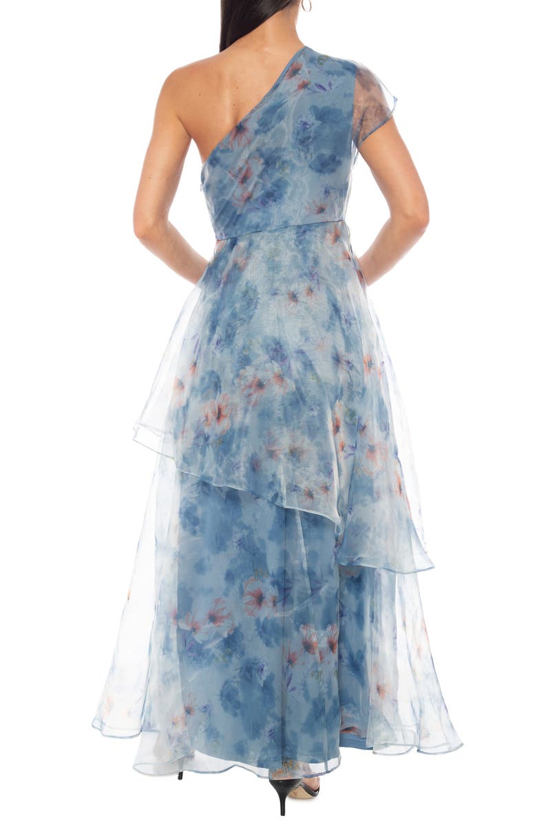 Oleg Cassini One-Shoulder Floral Organza Gown, Alternate, color, Blue Multi