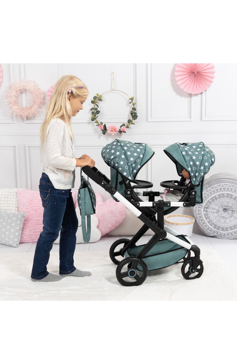 Bayer Design Pram Xeo Twin, Green & White Stars, Seats 2 Dolls Up to 18 Inch, Alternate, color, 