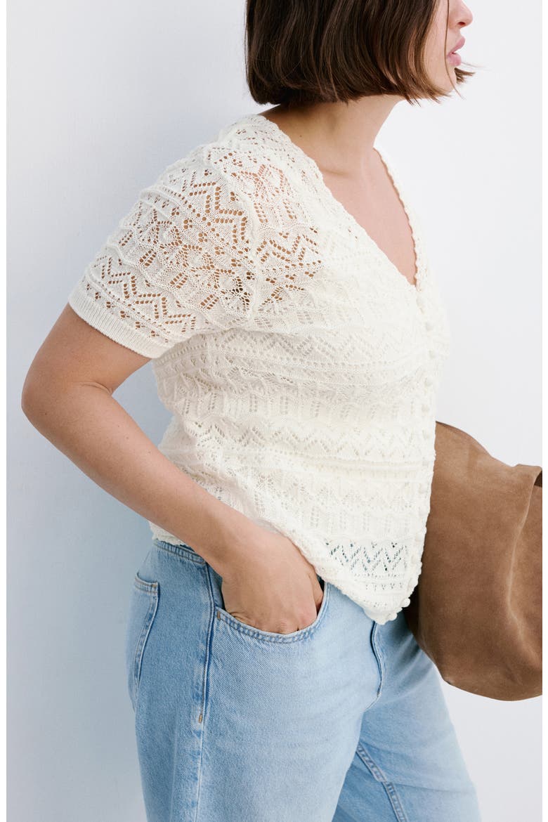 Open Knit Short Sleeve Cardigan, Alternate, color, ECRU