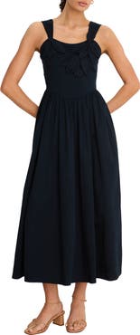 NIC+ZOE Eloise Floral Leaf Appliqué Stretch Cotton Fit & Flare Midi Dress
