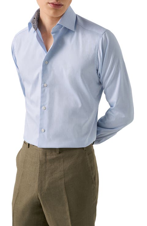 Contemporary Fit Light Blue Cotton Twill Dress Shirt (Regular & Big)