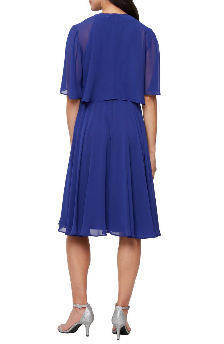 SL FASHIONS Beaded Detail Chiffon Dress with Jacket, Alternate, color, Iris