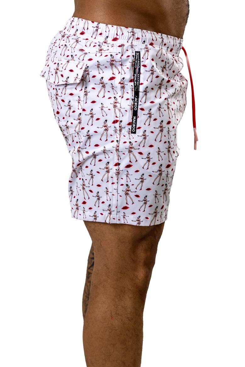Swim Marthyr Print Swim Trunks, Alternate, color, WHITE