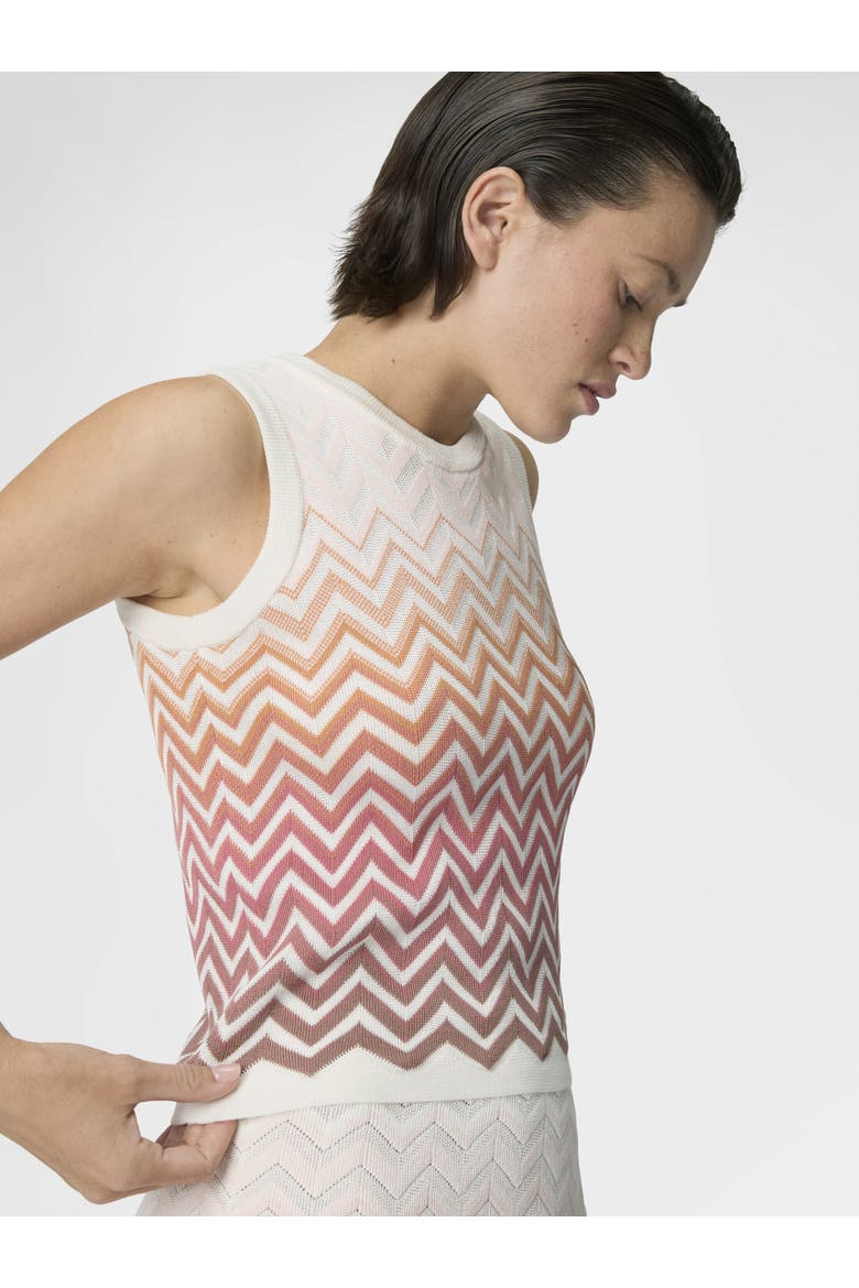 Sleeveless Top In Cotton And Viscose Chevron Dégradé, Alternate, color, Pink & Rust