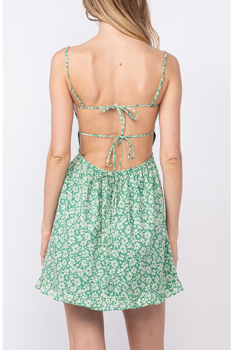 Floral Tie Open Back Cotton Minidress, Alternate, color, GREEN