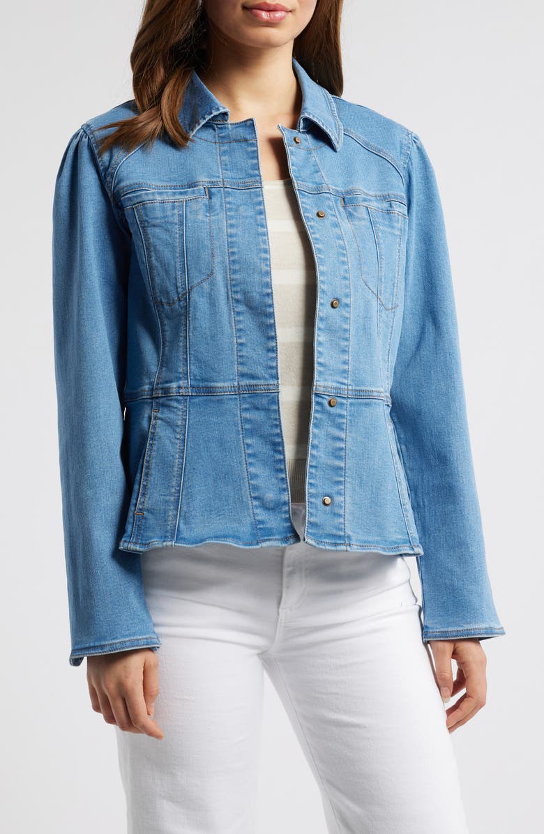 Wit & Wisdom Peplum Denim Jacket, Main, color, Light Blue
