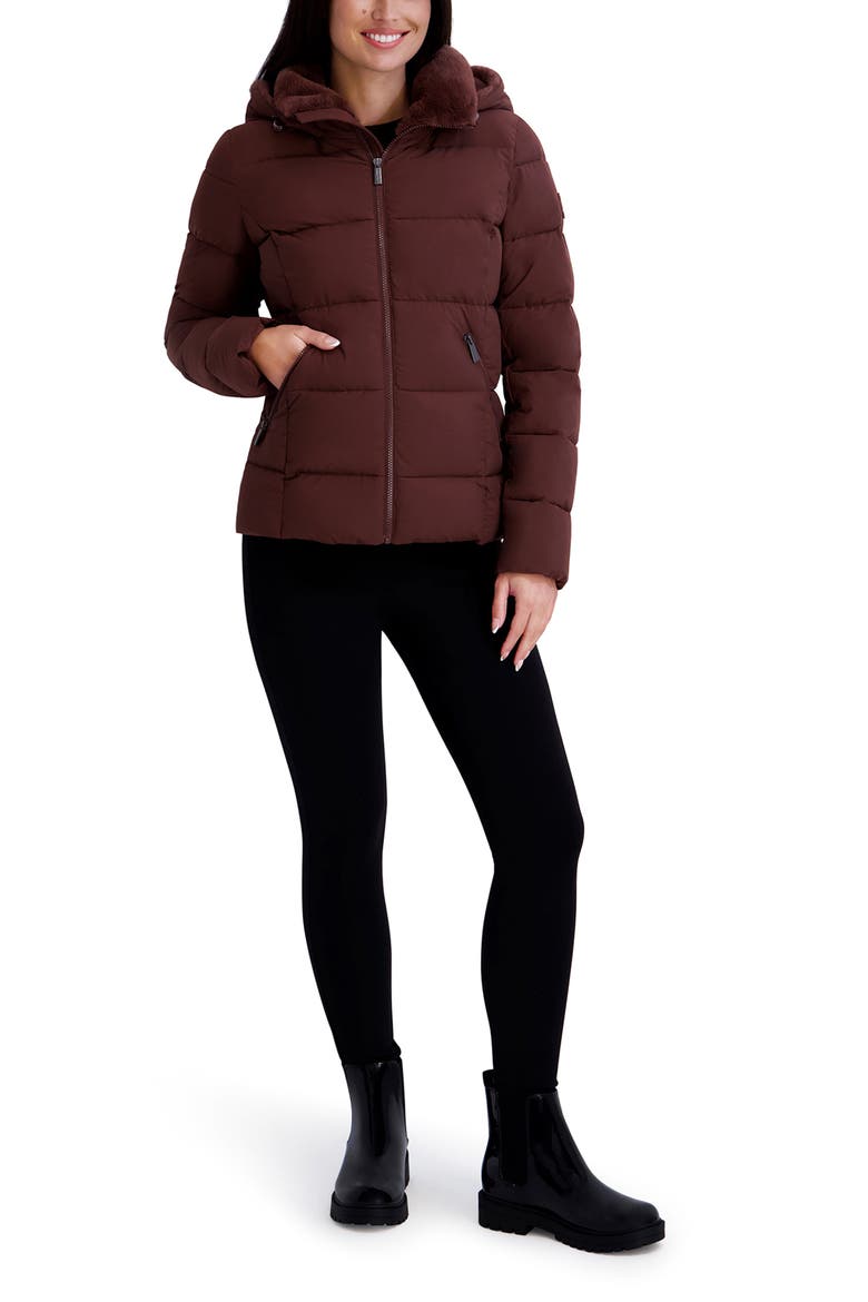 Water Resistant Hooded Faux Fur Lined Puffer Jacket, Alternate, color, CHOCOLATE