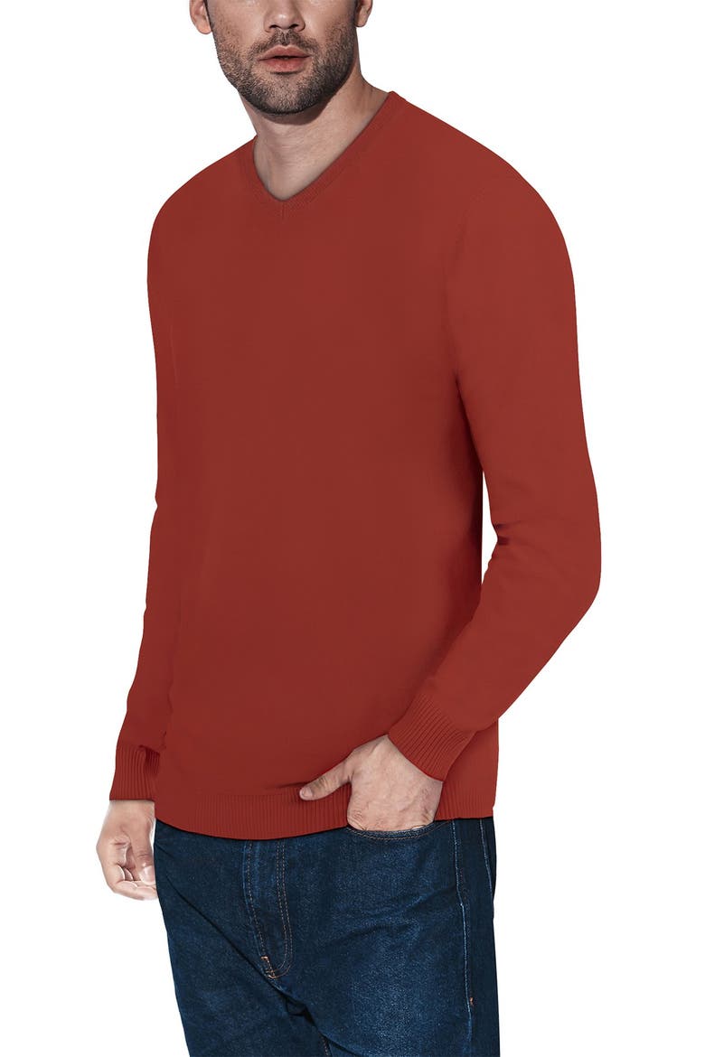 V-Neck Rib Knit Sweater, Alternate, color, BRICK