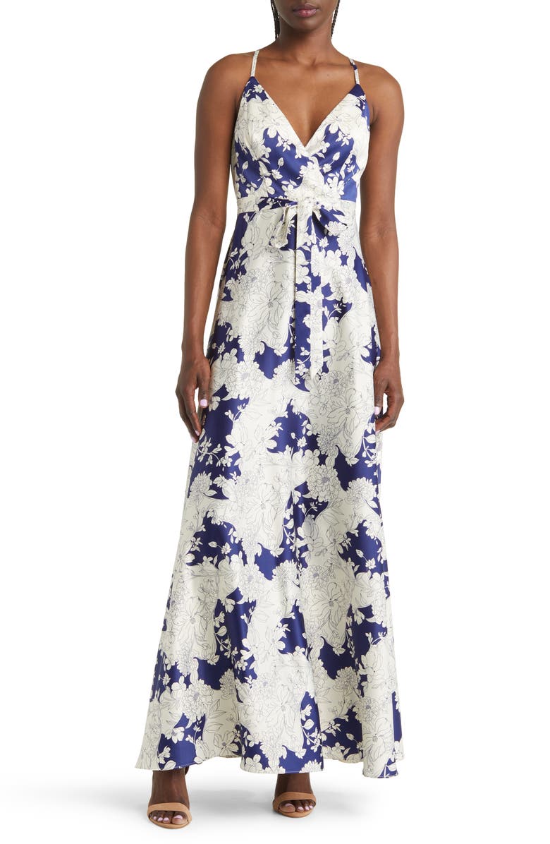 Lulus Tea Gardens Satin Maxi Dress, Main, color, 