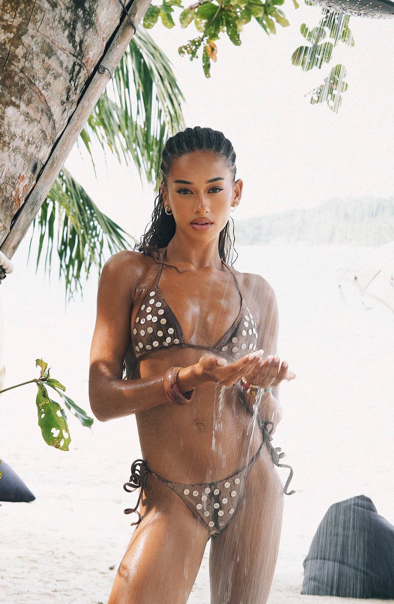 Capittana Eve Buttons Tie Side Bikini Bottoms, Alternate, color, Light Brown