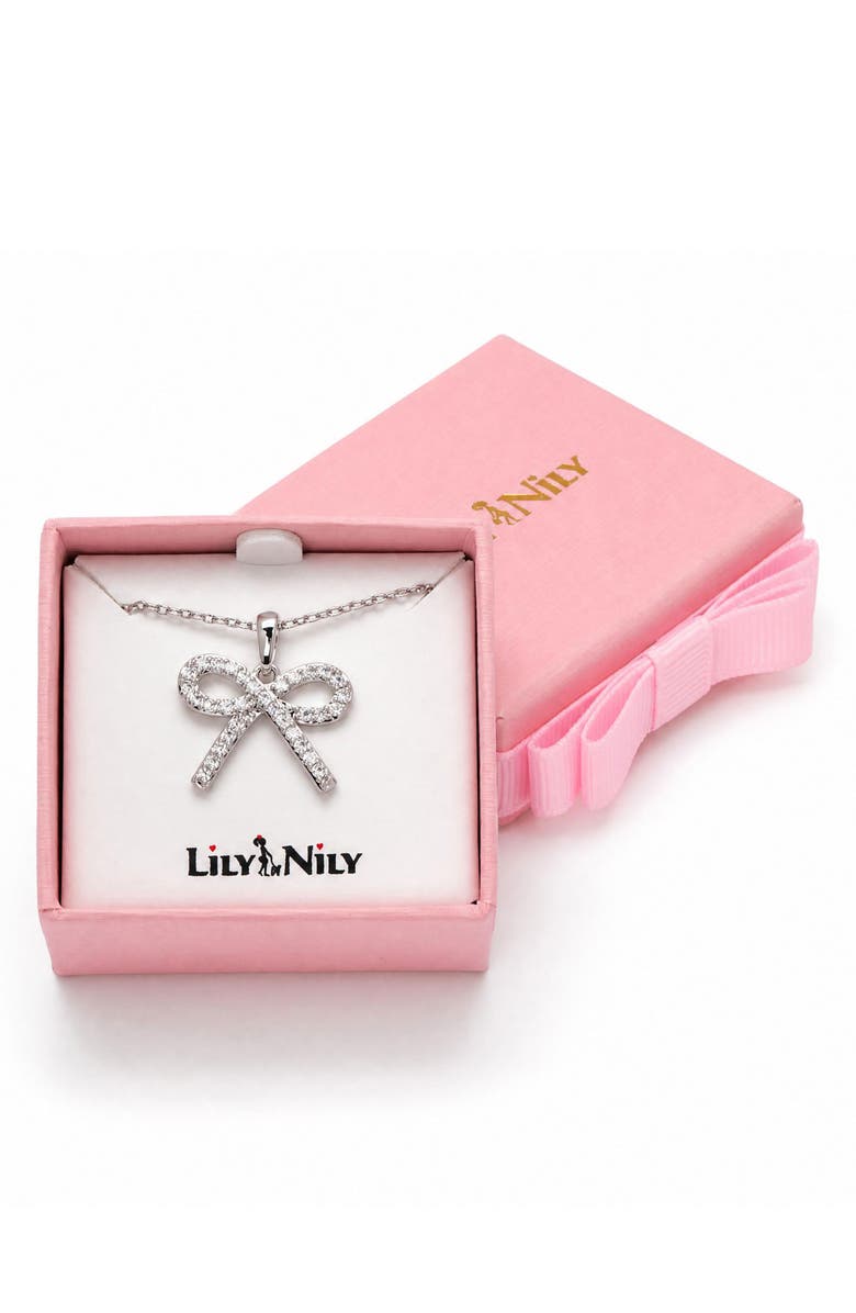 Lily Nily Kids' Pavé Cubic Zirconia Bow Pendant Necklace, Alternate, color, Silver