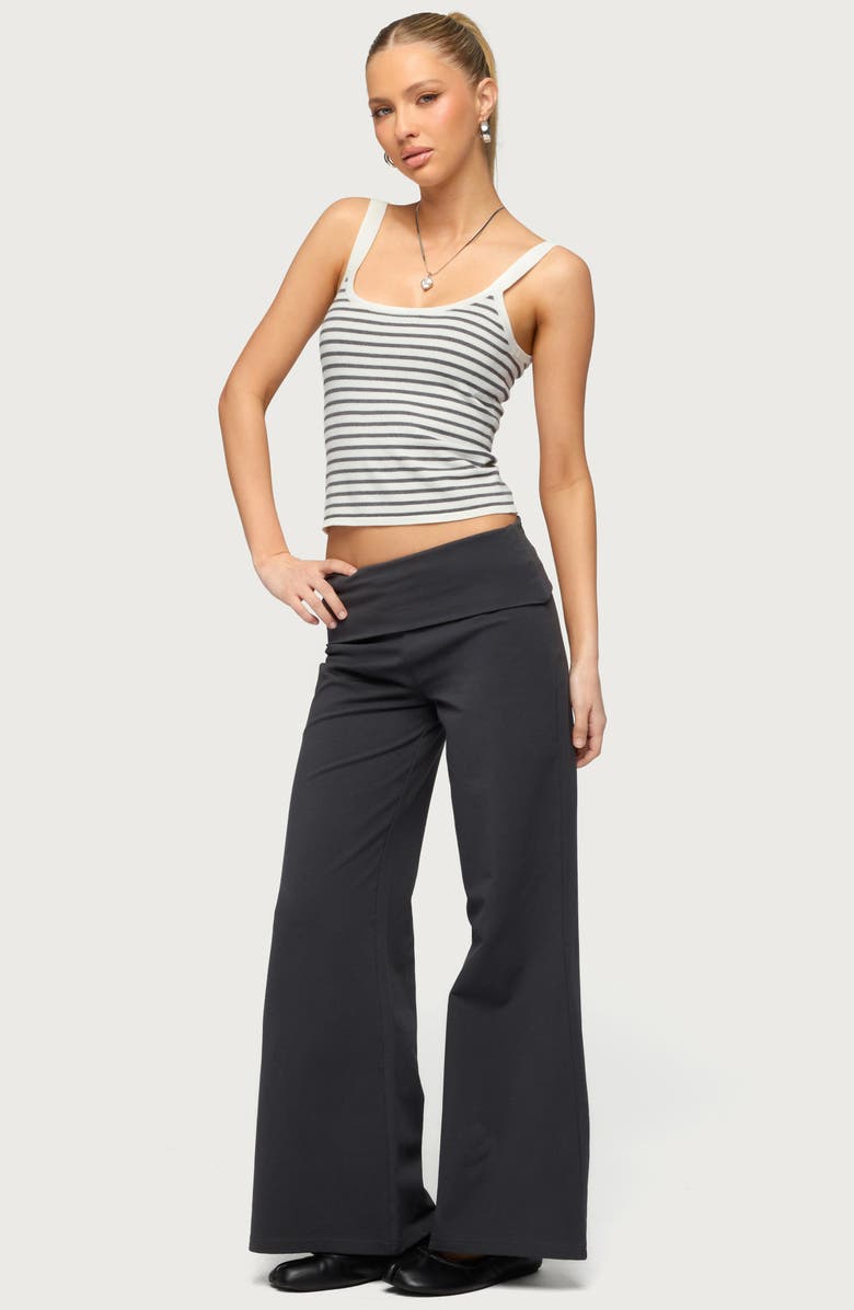 EDIKTED Wide Leg Foldover Pants, Alternate, color, Dark-Gray