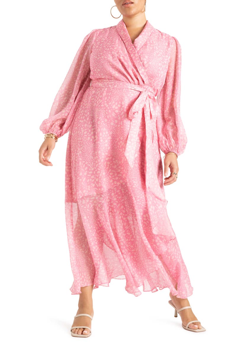 Long Sleeve Maxi Wrap Dress, Main, color, SPECKTACULAR - PINK