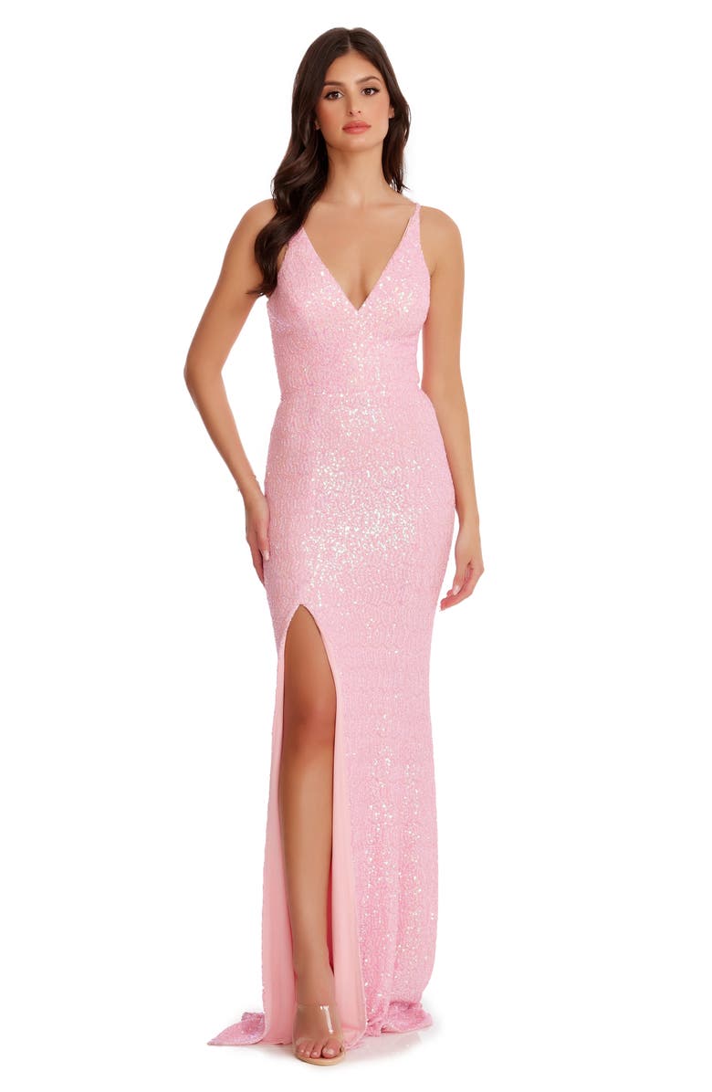 Dress the Population Iris Sequin Mermaid Gown, Alternate, color, Peony