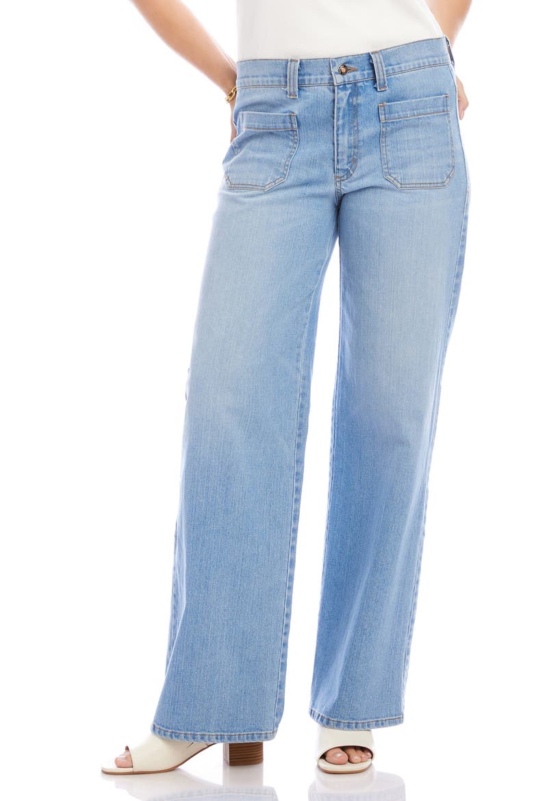 Lauren Patch Pocket High Waist Wide Leg Jeans, Main, color, LIGHT BLUE