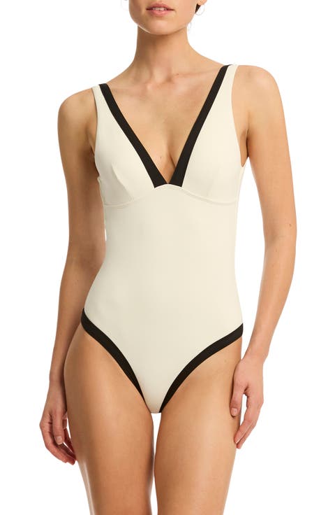 Border One-Piece Swimsuit
