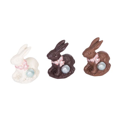 Easter Chocolate Bunny with Ribbons and Eggs Set of 12 Figurines
