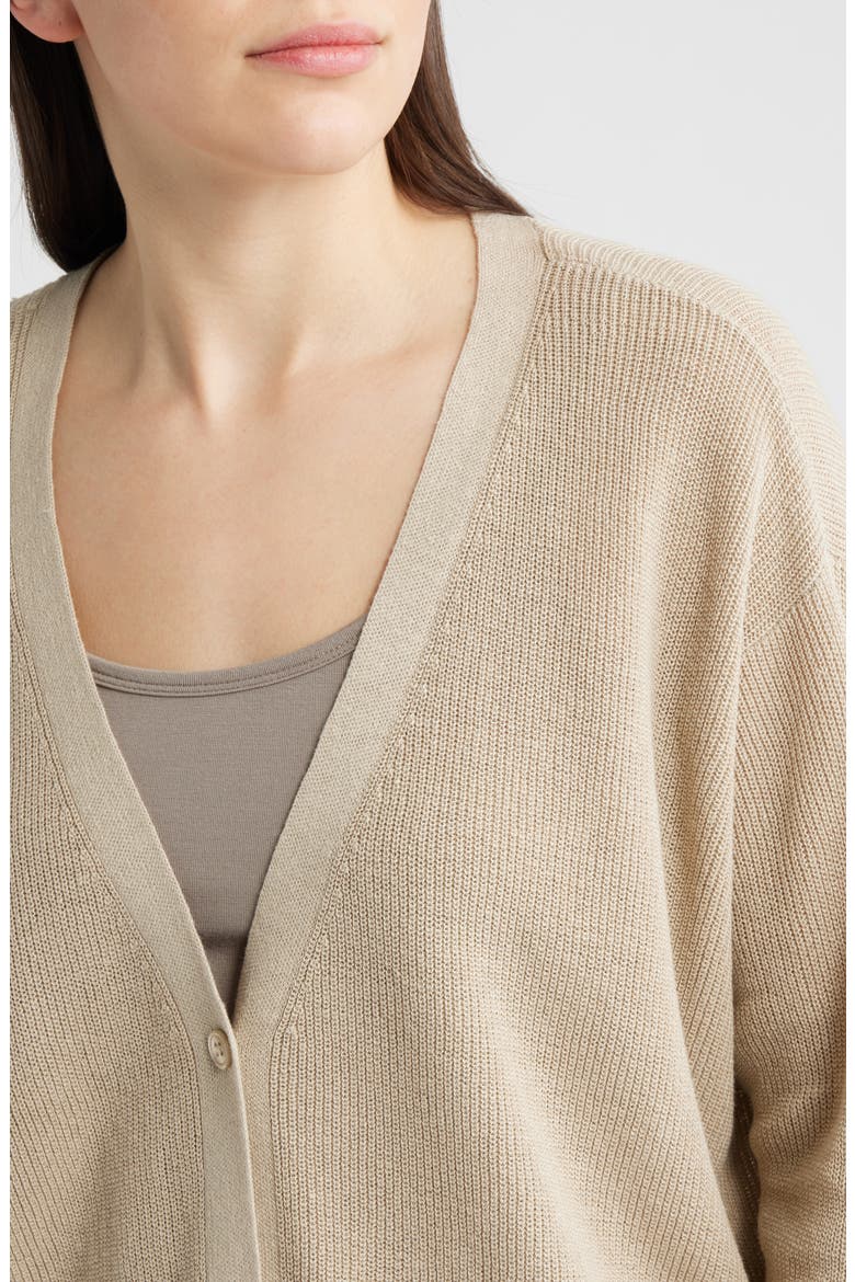 V-Neck Organic Linen & Organic Cotton Cardigan, Alternate, color, UNDYED NATURAL