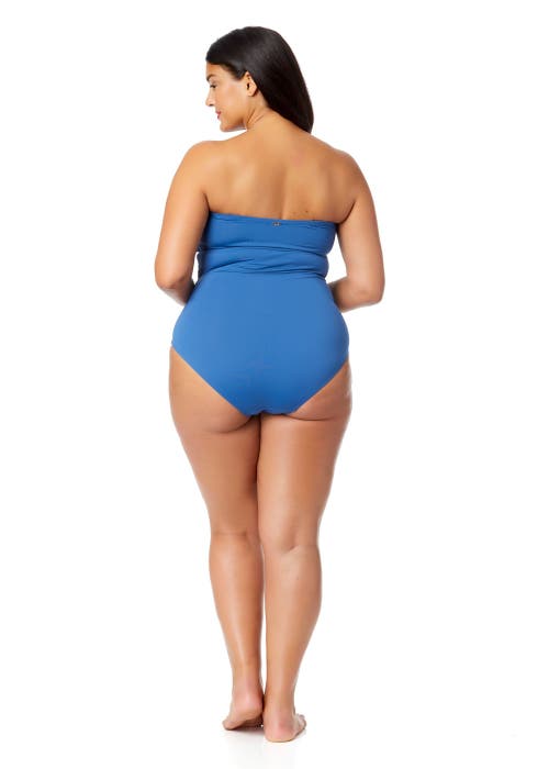 Anne Cole Plus Plus Palm Chic Twist Front Shirred One Piece Swimsuit In Slate Blue