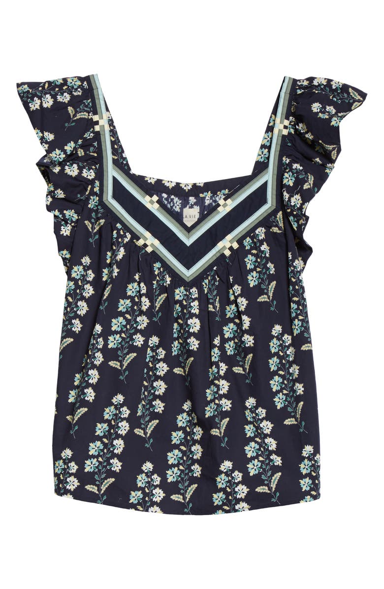 La Vie Rebecca Taylor Larkspur Floral Ruffle Cotton Top, Alternate, color, 