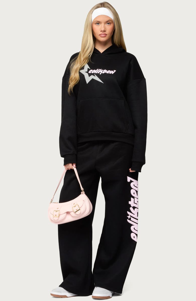 EDIKTED Star Logo Wide Leg Sweatpants, Alternate, color, Black