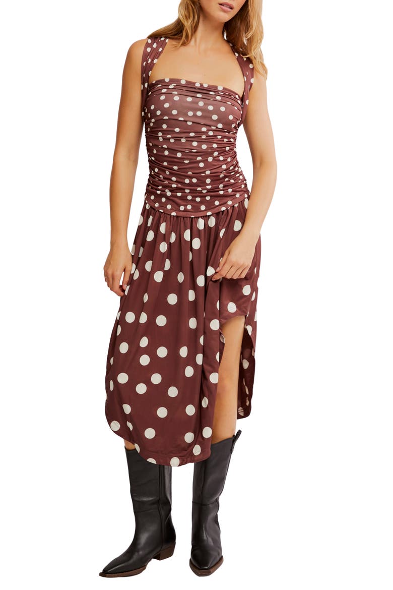 Raylon Variegated Polka Dot Midi Dress, Main, color, CHOCOLATE COMBO
