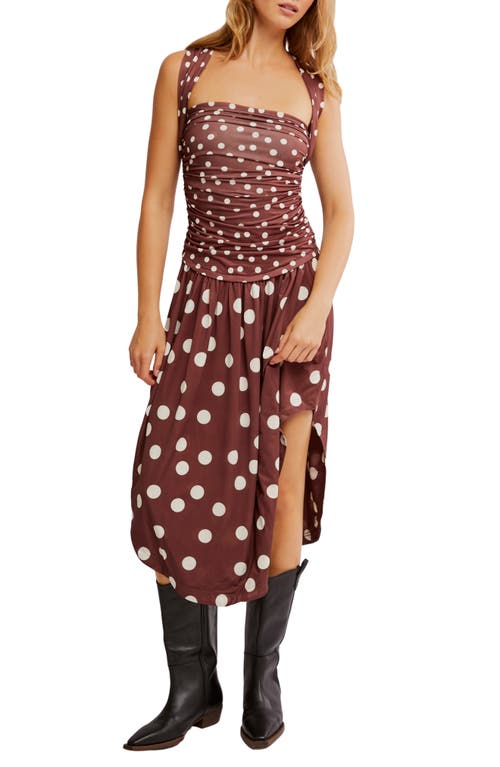 Shop Free People Raylon Variegated Polka Dot Midi Dress In Chocolate Combo