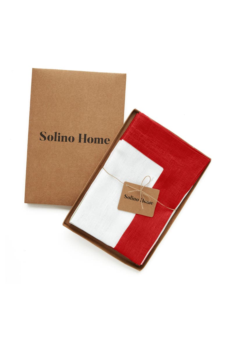 Linen Dinner Napkins Set of 4, 20 x 20" - Contempo, Alternate, color, Red and White